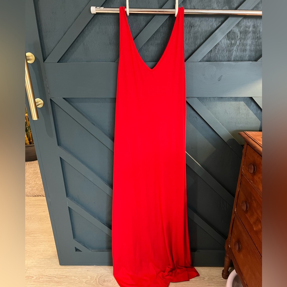 Casual Red Cotton Sleeveless Maxi Dress